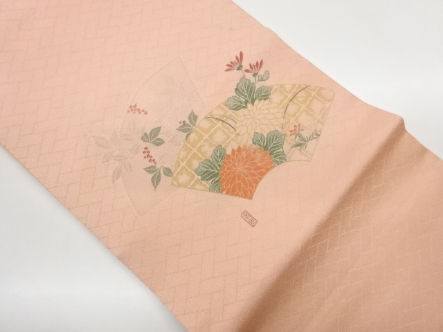 作家物　地紙に菊・南天模様織出し名古屋帯